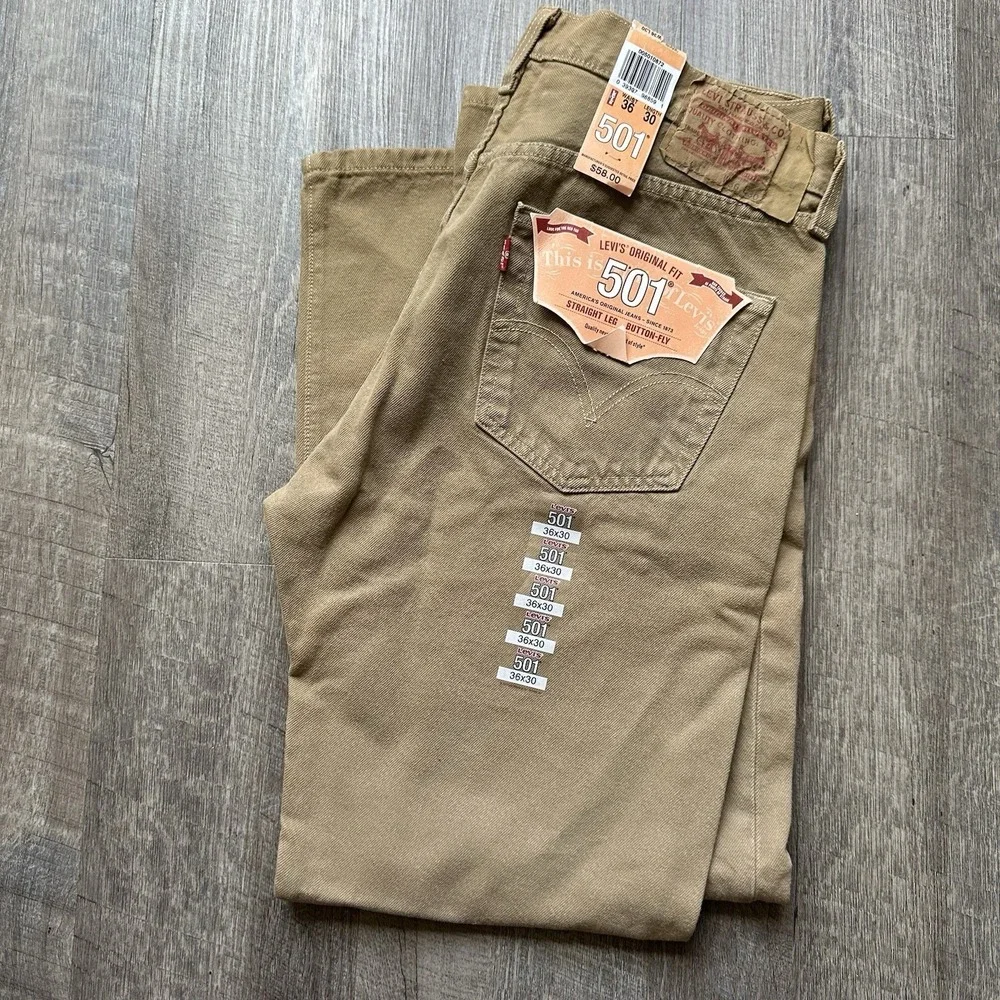 NEW Vintage 2008 Levi's 501 36 X 30 STF Khaki Jeans Desert Sand NWT‎
